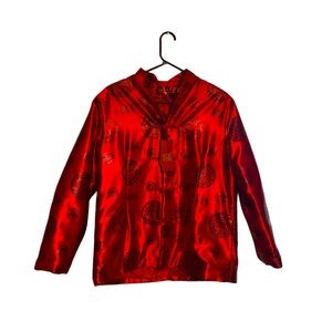 Nuo Xinya Red Silk Puff Jacket; Dragon Detail; Kimono Style; Women’s 4XL